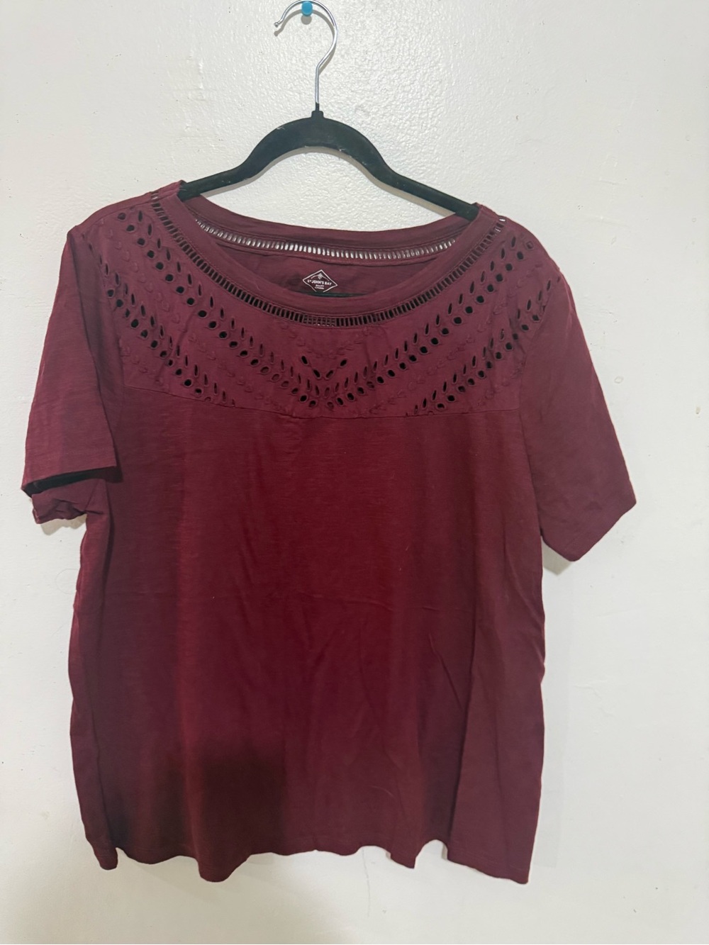 St. John's Bay Burgundy Eyelet Yoke Short Sleeve Tee
